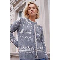 Roman Women's Cat Jacquard Cardigan in Grey | Size: 18