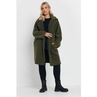 Yours Women's Faux Fur Teddy Coat in Dark Green | Size: 26-28
