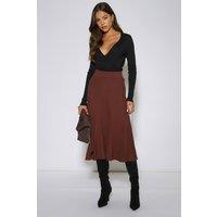 Gini London Women's Brown Knitted Pleated Midi Skirt | Size: 8
