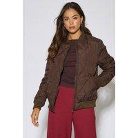 Gini London Women's Brown Rib Trim Puffer Bomber Jacket | Size: 10
