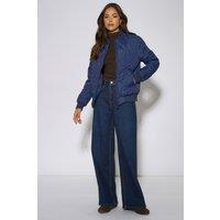 Gini London Women's Navy Rib Trim Puffer Bomber Jacket | Size: 8