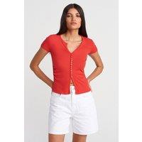 Dilvin Women's Slim Fit V-Neck Button Blouse in Red | Size: Small