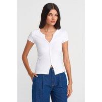 Dilvin Women's Slim Fit V-Neck Button Blouse in White | Size: Small