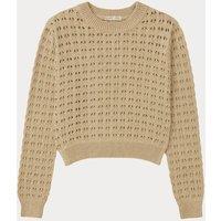 MixRay Women's Textured Knit Relaxed Crop Sweater with Crew Neck in Natural