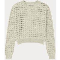 MixRay Women's Textured Knit Relaxed Crop Sweater with Crew Neck in Beige