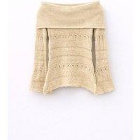 MixRay Women's Off Shoulder Textured Ribbed Sweater with Cut Out Details in Beige