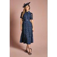 Coast Women's Satin Trim Lace Shirt Midi Dress in Dusty Blue | Size: 8