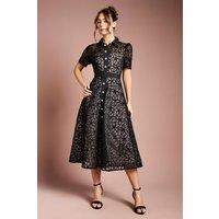 Coast Women's Floral Lace Collared Midi Dress in Black | Size: 14