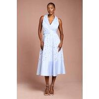 Coast Women's Lace Sleeveless Satin Contrast Midi Shirt Dress in Cornflower Blue | Size: 10