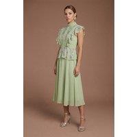 Coast Women's Petite Embellished Frill Detail Midi Dress in Sage | Size: 10