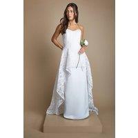 Coast Women's Floral Overlay High Low Wedding Dress With Train in Ivory | Size: 10