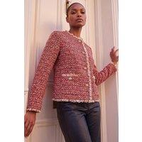 Roman Women's Frayed Edge Boucle Jacket in Red | Size: 14