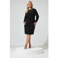 Yours Women's Velvet Sequin Shift Dress in Black | Size: 20