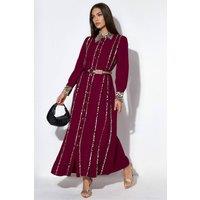 MSN Collection Women's Leopard Print Maxi Shirt Dress in Burgundy | Size: XL