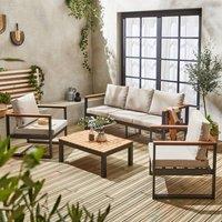sweeek 5-seater wooden & aluminium garden sofa set in Light Grey