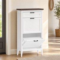 STILVORA Shoe Cabinet with 2 Flip Drawers, White