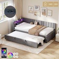 Matteo Grey 3ft Single Velvet Daybed with LED Lights, Charging & Trundle