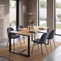 FWStyle Willow 140x80cm Oak Dining Table + 4 Steel Blue Dining Chairs | Size: 140x80 cm