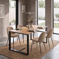 FWStyle Willow 140x80cm Oak Dining Table + 4 Mustard Dining Chairs in Yellow | Size: 140x80 cm