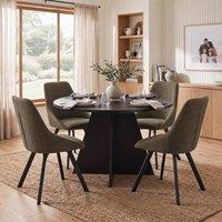 FWStyle 120cm Round Black Oak Dining Table With 4 Green Swivel Dining Chairs
