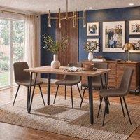 FWStyle 120x70cm Oak Dining Table Set With 4 Dark Brown Linen Dining Chairs | Size: 120x70 cm