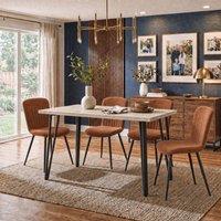 FWStyle 120x70cm Travertine Dining Table Set With 4 Chestnut Dining Chairs in Beige | Size: 120x70 cm