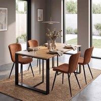 FWStyle Willow 140x80cm Oak Dining Table + 4 Chesnut Waterfall Dining Chairs in Brown | Size: 140x80 cm