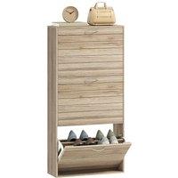 HOMCOM Slim Shoe Storage Cabinet with 3 Flip Drawers, Oak Wood Grain in Light Oak