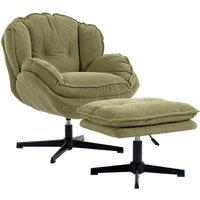 HOMCOM Armchair with Adjustable Footstool, 360 Swivel Accent Chair in Green