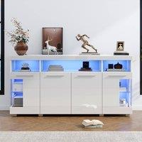 BTM 140cm High Gloss LED Sideboard Glass Shelves White
