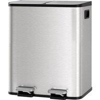 London Boutique 30L Dual Kitchen Recycling Bin 2x15L Stainless Steel Pedal Rubbish Bin in Silver
