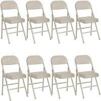 London Boutique Kitchen Folding Chairs Set of 8 Padded Foldable Dining Chair w/ Back in Beige