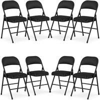 London Boutique Kitchen Folding Chairs Set of 8 Padded Foldable Dining Chair w/ Back in Black