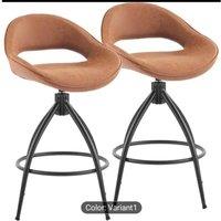 KORVIXA 360 Swivel Bar Stools Set of 2 Faux Leather in Brown | Size: 100 cm x 100 cm