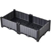 NESTLUNE 80X40X22cm Rattan Effect Plastic Raised Garden Bed Flower in Grey | Size: 1.25kg