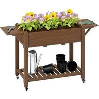 Kelvenix Wooden Raised Planter with Lockable Wheels in Brown | Size: 100g