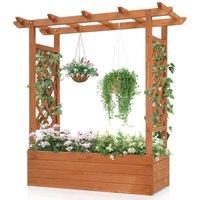 Kelvenix Outdoor Raised Garden Bed with Trellis Freestanding in Brown | Size: 100g
