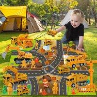 Jiakora Play Mat Construction Vehicle Set with Road Signs Toy Cars