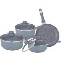 BARGAINS-GALORE 7pc Marble Coated Aluminium Non Stick Cookware Set Kitchen Pots Pans in Grey