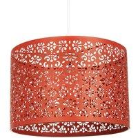 Happy Homewares Vivid Orange Moroccan Metal Pendant Lamp Shade with Floral Decoration | Size: 12 inches
