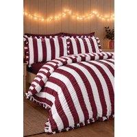 Catherine Lansfield Seersucker Frill Stripe Duvet Cover Set in Plum | Size: King
