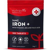 Nutravita Iron Tablets 14mg with Vitamin C, B12, Folic Acid - 180 Vegan Tablets in Red