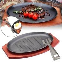 NESTLUNE Large Cast Iron Sizzle Platter Steak Sizzler Serving Plate in Black | Size: 100 cm x 60 cm