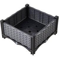 NESTLUNE 40X40X22cm Rattan Effect Plastic Raised Garden Bed Flower in Grey | Size: 1.25kg