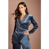 Coast Women's Velvet Drape Detail Blazer in Slate | Size: 8