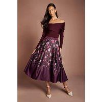 Coast Women's Satin Midi Skirt With Placement Print in Fig | Size: 8