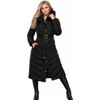 MyShoeStore Women's Women's Long Quilted Puffer Coat Full Zip Winter Hooded Jacket in Black | Size: Medium