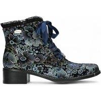 Laura Vita Women's Emcmao-45 Floral Gothic Victorian Leather Ankle Heeled Boots in Blue | Size: 6.5