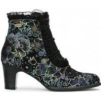 Laura Vita Women's Elcodieo 224 Floral Gothic Victorian Leather Ankle Heeled Boots in Blue | Size: 6