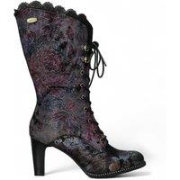 Laura Vita Women's Alcbane 0351 Floral Gothic Victorian Leather Heeled High Boots in Violet | Size: 7